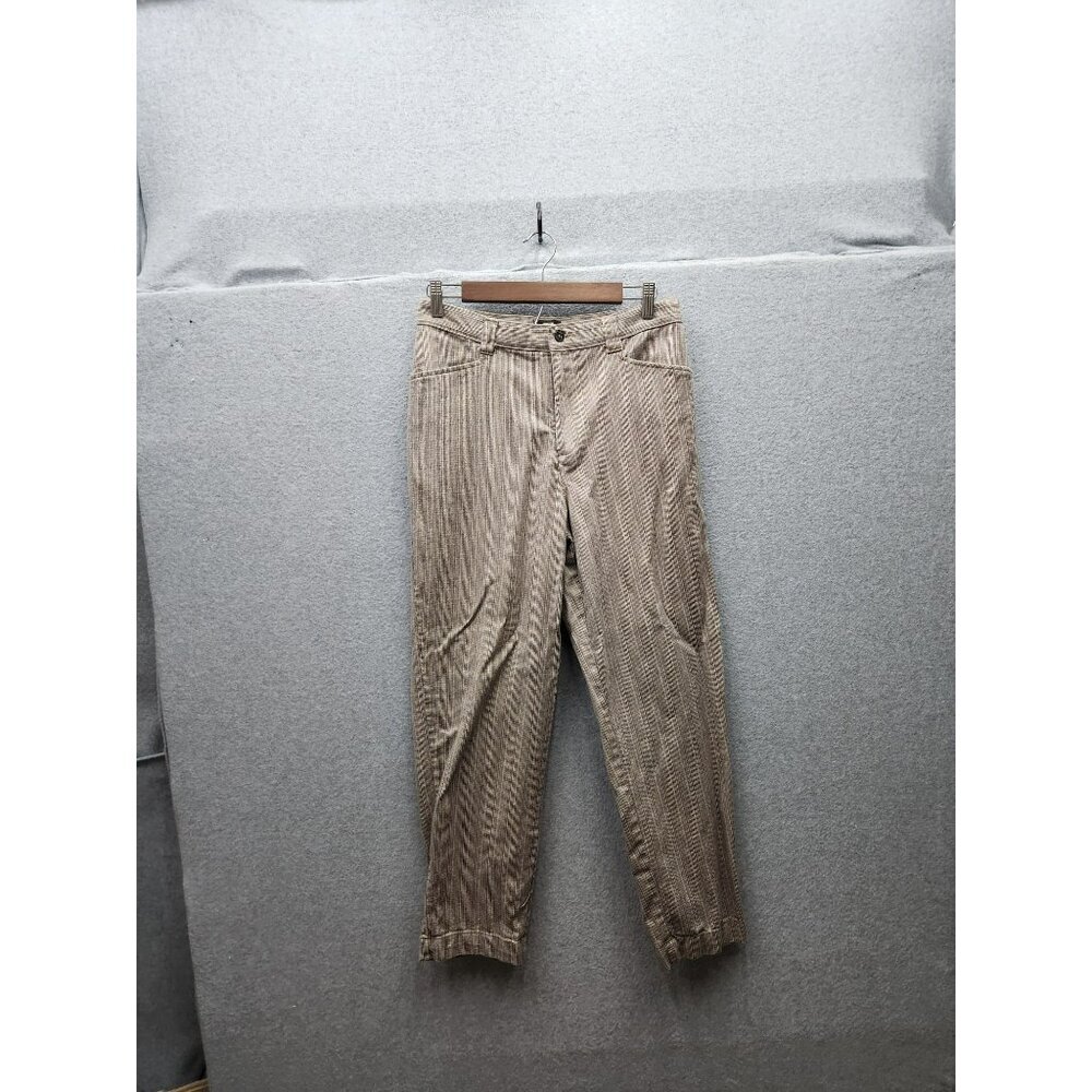 Lee Casuals Womens Striped Trousers‎ Size 12P Beige & Blue Cotton Blend